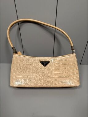Prada Milano Beige Croc-Embossed Leather Shoulder Bag